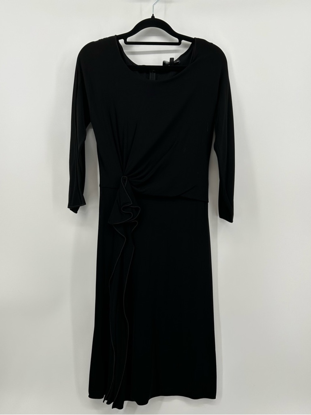 Classic Emporio Armani Black Long-Sleeve Knot-Accent Midi Dress
